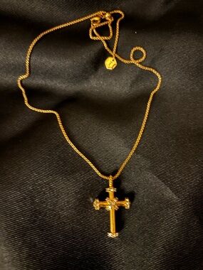 Touchstone Crystal Gold-Tone Cross Pendant Necklace